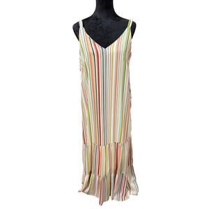 Women’s Maxi Sundress Unbranded Adjustable Spaghetti straps Tiered Striped Large